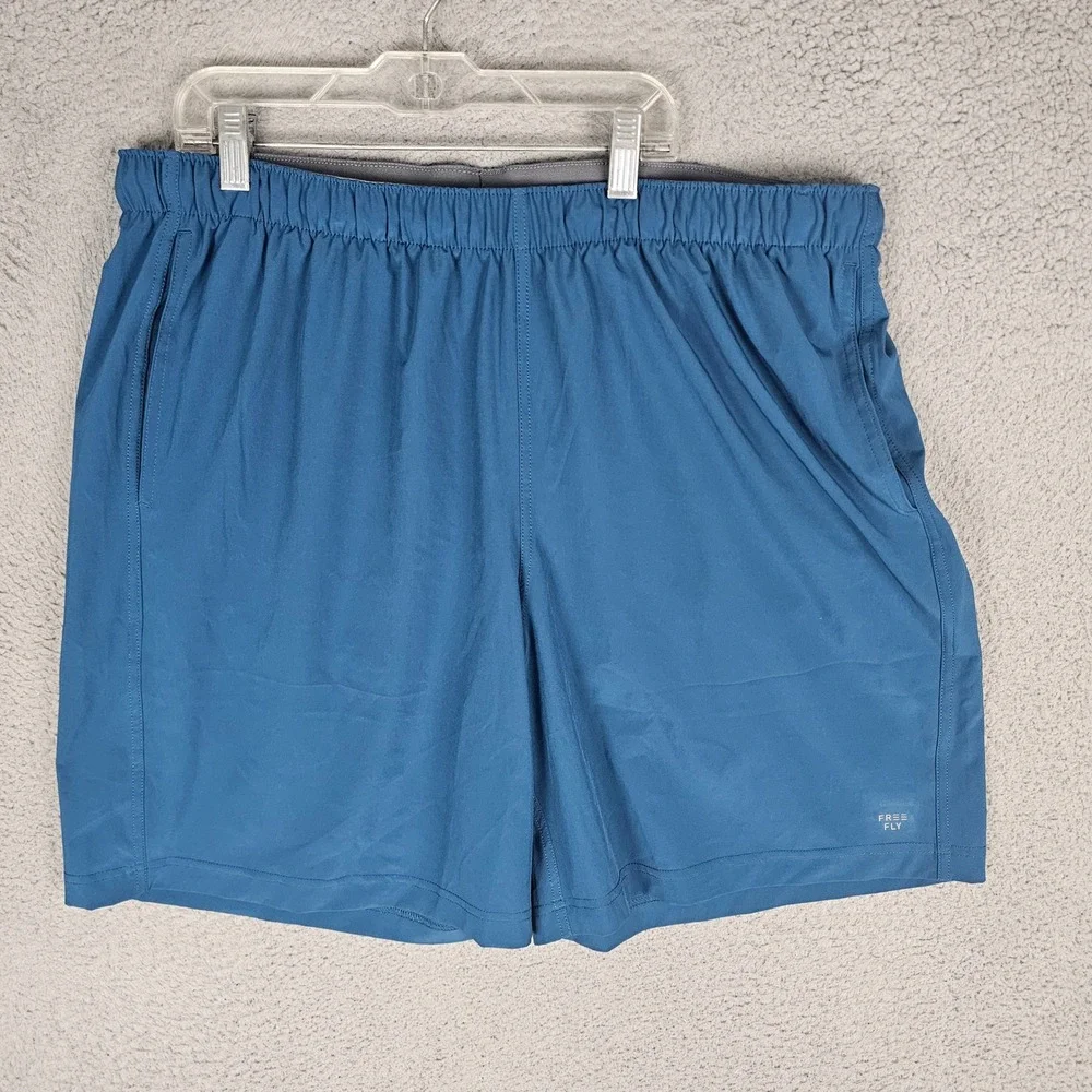 Free Fly Shorts Mens 2XL Blue Breeze Short 8 Inch Inseam Recycled Stretch 7300